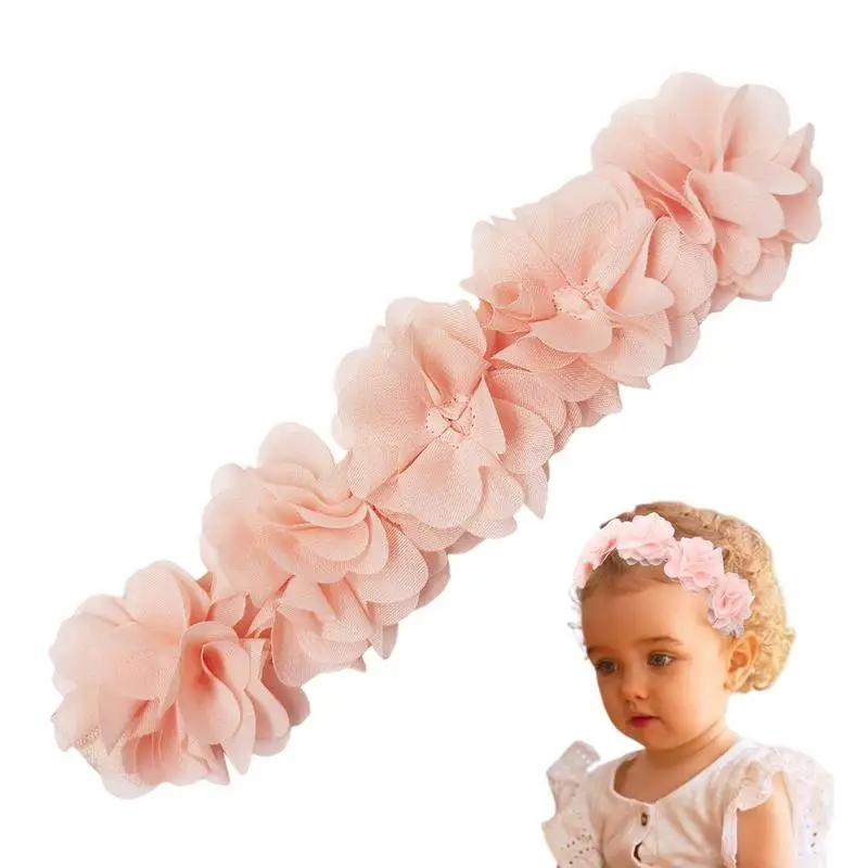 Baby Flower Headband Hair Accessories Chiffon Flower Wreath Pink Ribbon Hair Bands Children Girls Handmade DIY Headwear For Kids