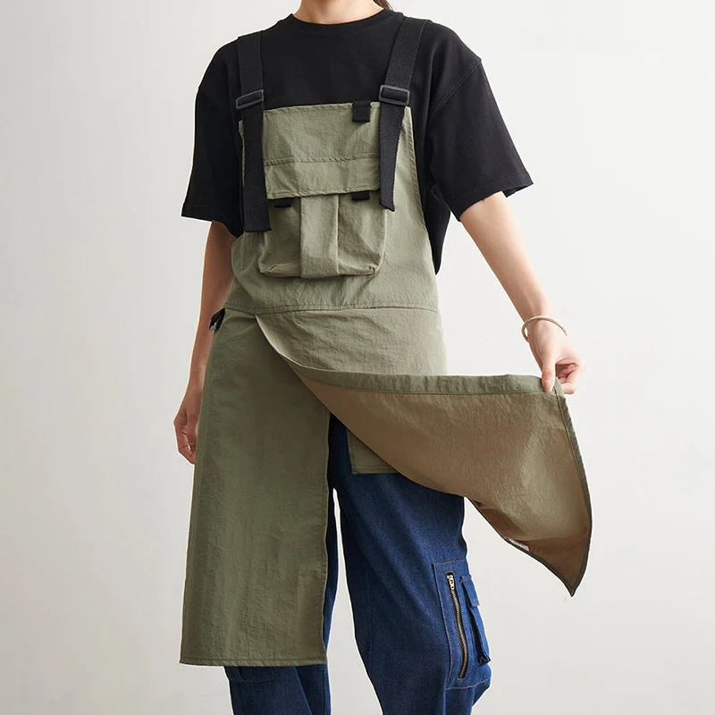 기름 방지 웨이터 작업 앞치마 주머니 포함 카페 미용실 네일샵 앞치마 방오 크로스백 여성용 주방 요리 베이킹 앞치마