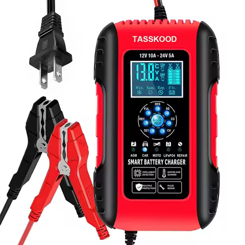 Car Battery Charger 10A Lifepo4 Lead Acid Car Battery Charger, Automobile Trickle Charger 12/24V All in 1 Battery Maintainer