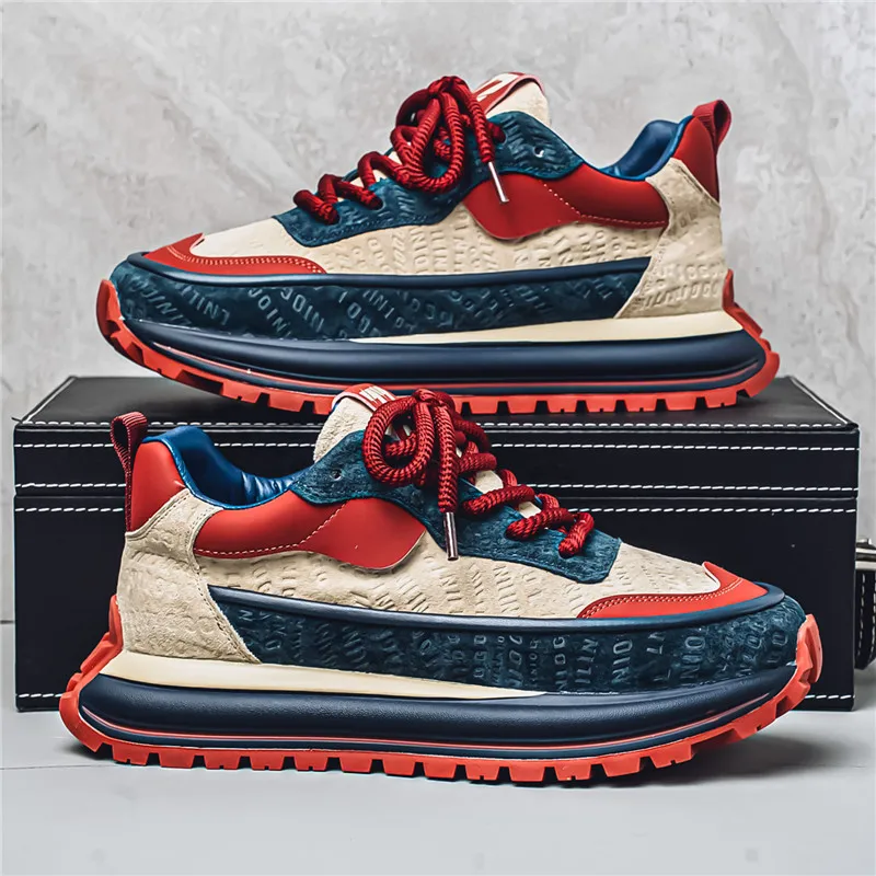 Spring Men Casual Shoes Fashion Mixed Colour Chunky Anti Skid Sports Sneakers Thick Sole Comfortable Breathable Mesh Footwear 44