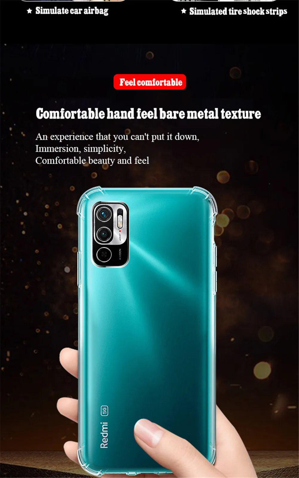 Airbag stoßfeste transparente Hülle für Xiaomi Redmi Note 10 10T 11 Pro 10S 11s 9 9S 8 8T 7 6 5 Pro klare Soft Cover – Detail 5