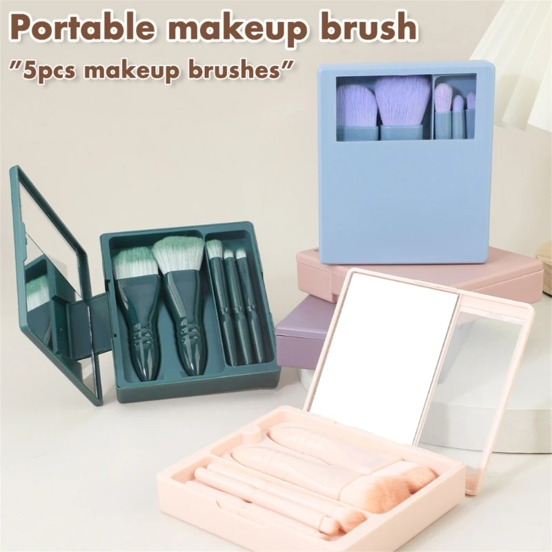 5 PCs Travel Size Makeup Brushes Set with Storage Case Powder Brush Make-up Brush Portable Cosmetic Brushes