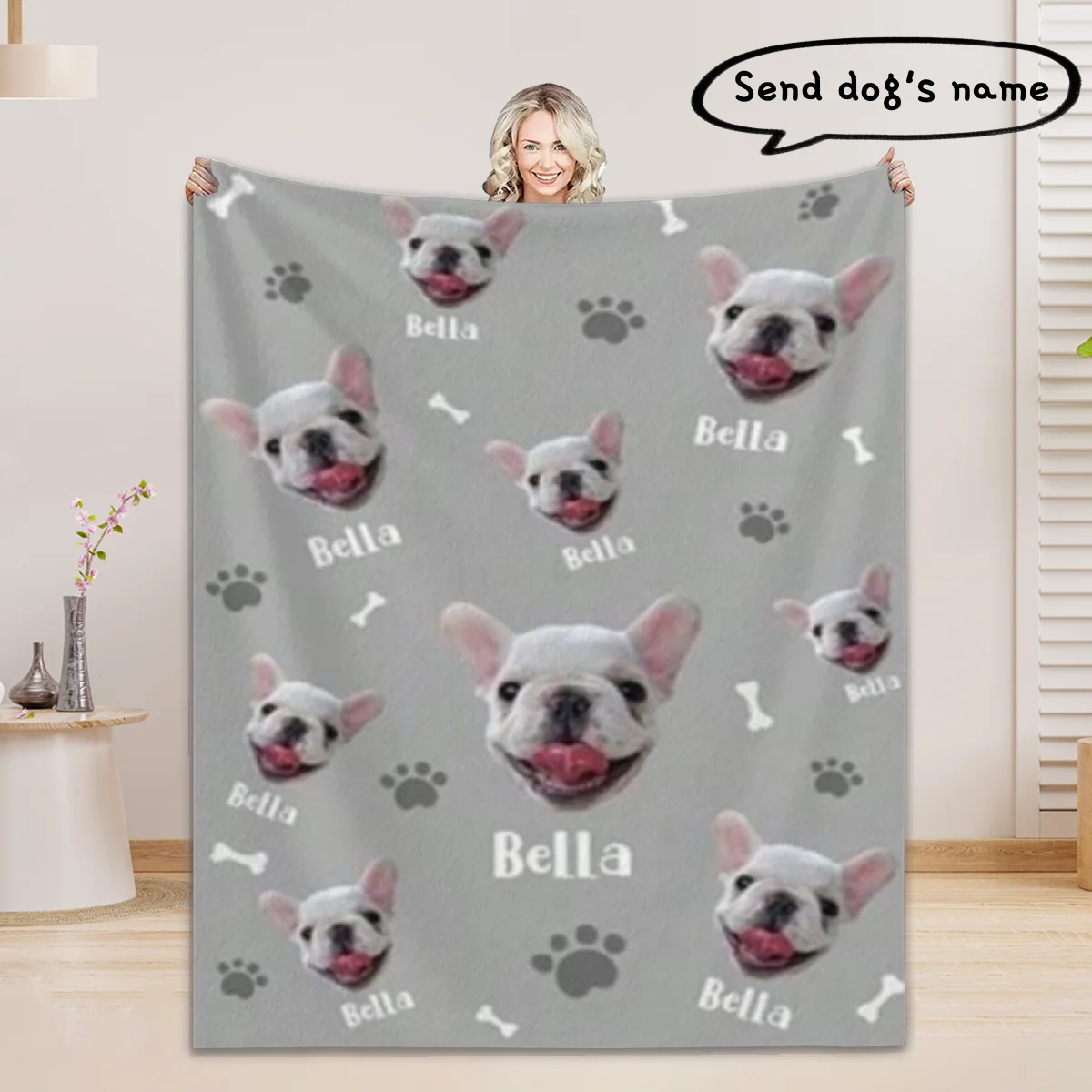 1PC Grey Blankets Personalized Pet Flannel Blanket Send Your Baby Dog's Name Photo Personalized Gift Blanket For Camping Travel