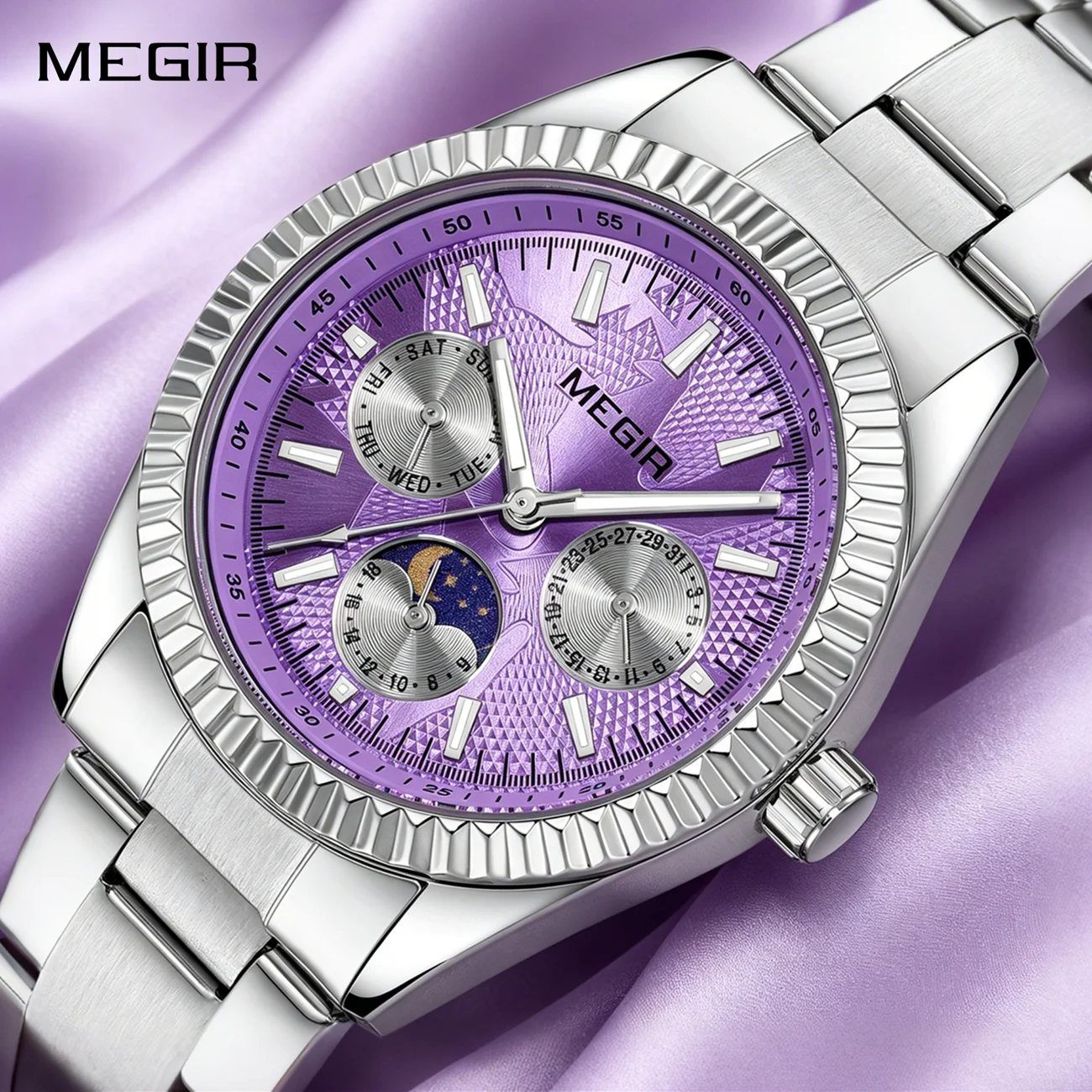 MEGIR Luxury Men Quartz Watches Waterproof Casual Wristwatch Clock Stainless Steel Strap 24-hour Date Week Display Reloj Hombre