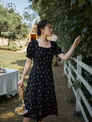 DUSHU – robe ample à fleurs pour femme, tenue de bureau, col carré, cordon coulissant, ligne a, française, été, 2021