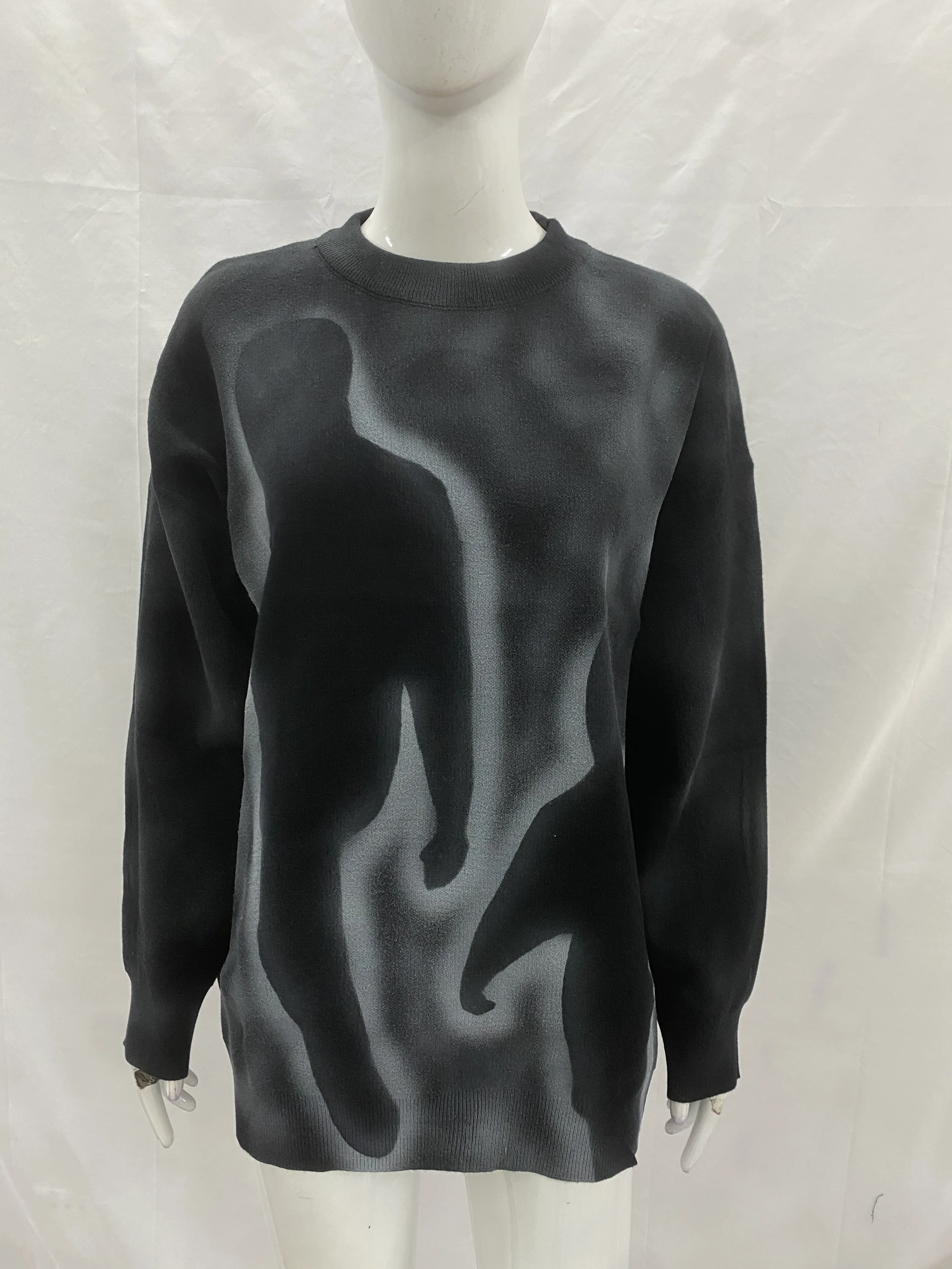 

Hoodie Knitted Sweater Gothic Street Fashion Hip Hop Autumn/Winter Casual Clothing New Loose Round Neck Gradient