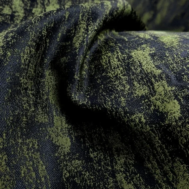 

Green Jacquard Fabric on Black Background Wild Moss Dark Pattern Idyllic Womens Dresses Handmade Recreated Designer DIY Fabric