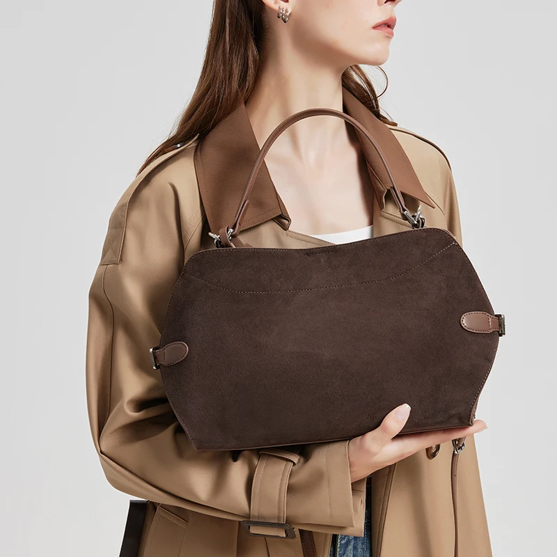 

Women's Suede Cow Leather Luxury Retro Shoulder Bags Female Soft Cowhide Durable Crossbody Bag Ladies Fashion Classic Handbags