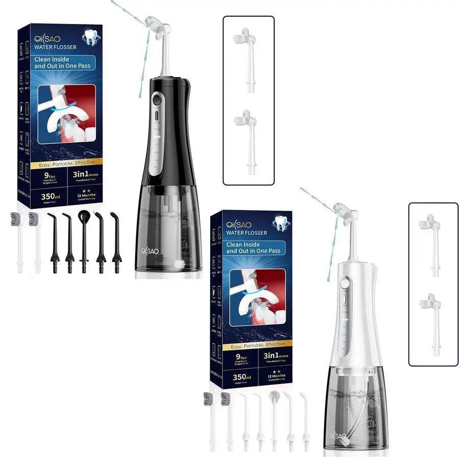 

Water Flosser for Teeth Cleaning Pick, UShaped Flossing Head for 360 Deep Clean, 5 Modes amp 9 Jet Tips, IPX7 Waterproof, Rechar