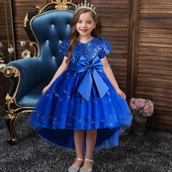 Girls Sequin Puffy Tutu High Low Bow Belted Kids Princess Dress Performance Evening Christmas Dress