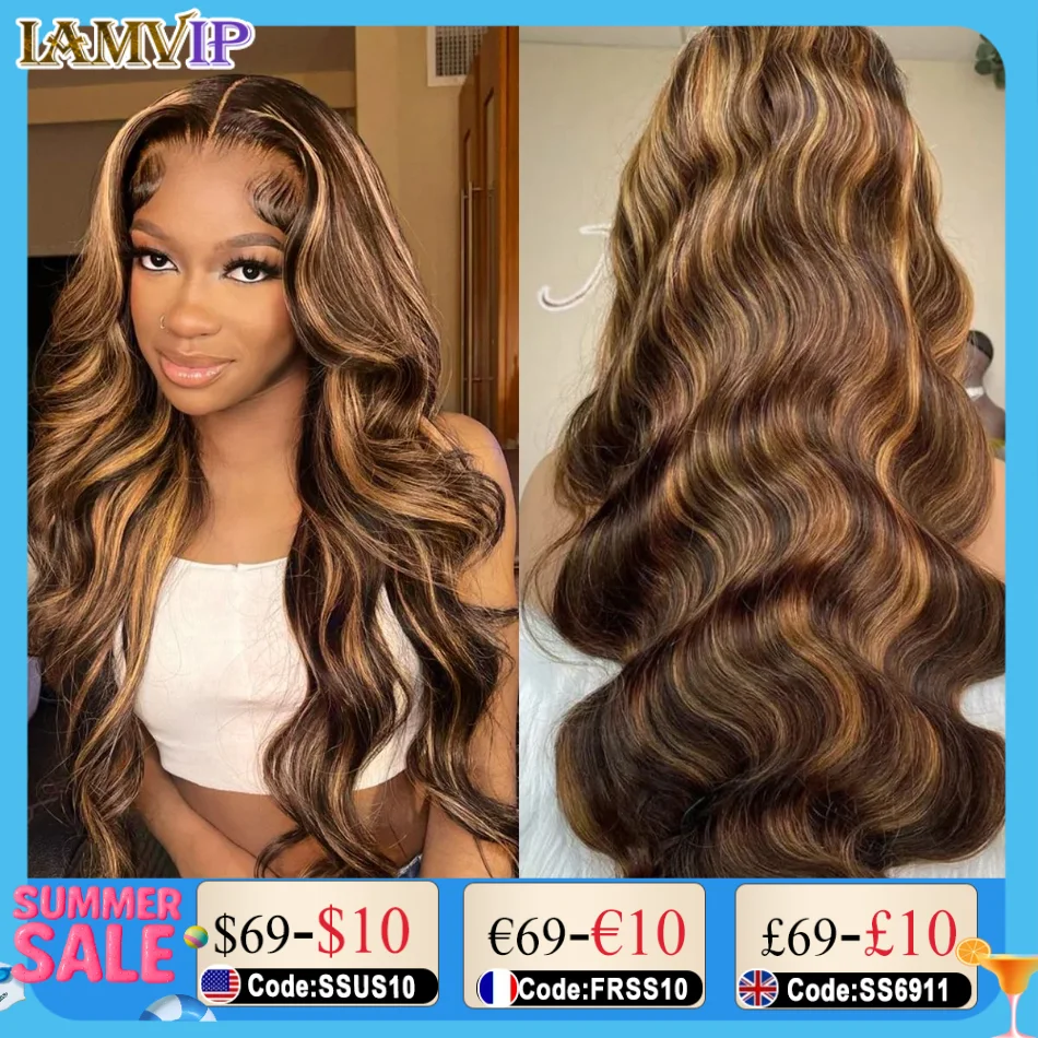 

Highlight Ombre Body Wave Lace Front Human Hair 13x4 Hd 4/27 Honey Blonde Pre Plucked 180 Density Wig For Black Women 13x6
