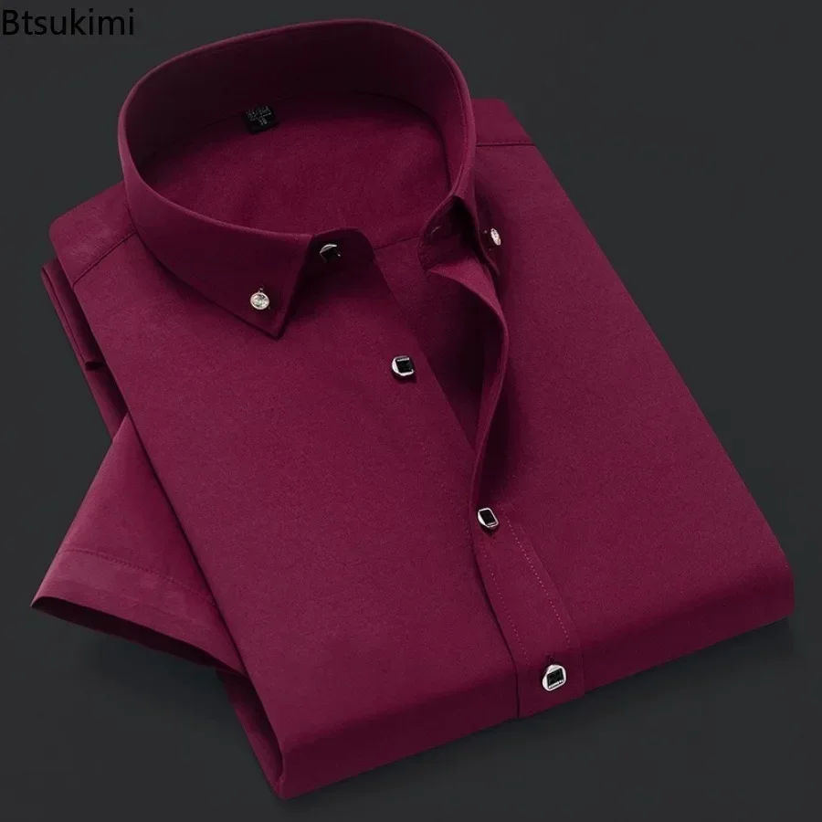 Fashion New Men\'s Short Sleeve Dress Shirts Summer Solid Slim Office Business Formal Shirts Men Casual Social Blouses Oversized