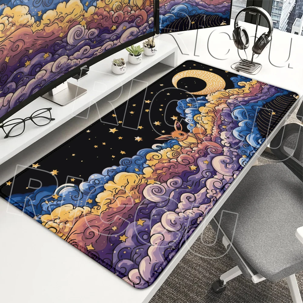 Mousepad Gaming PC Office Accessories Eevee Gamer Cabiner Keyboard Mat Extended Pokemon Desktop Nonslip Carpet Kawaii Rubber Rug