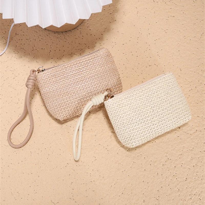 50pcs Coin Bag Grass weaving Purse Small Wallet Hand-Woven Coin Bag for Girls Drop Shipping