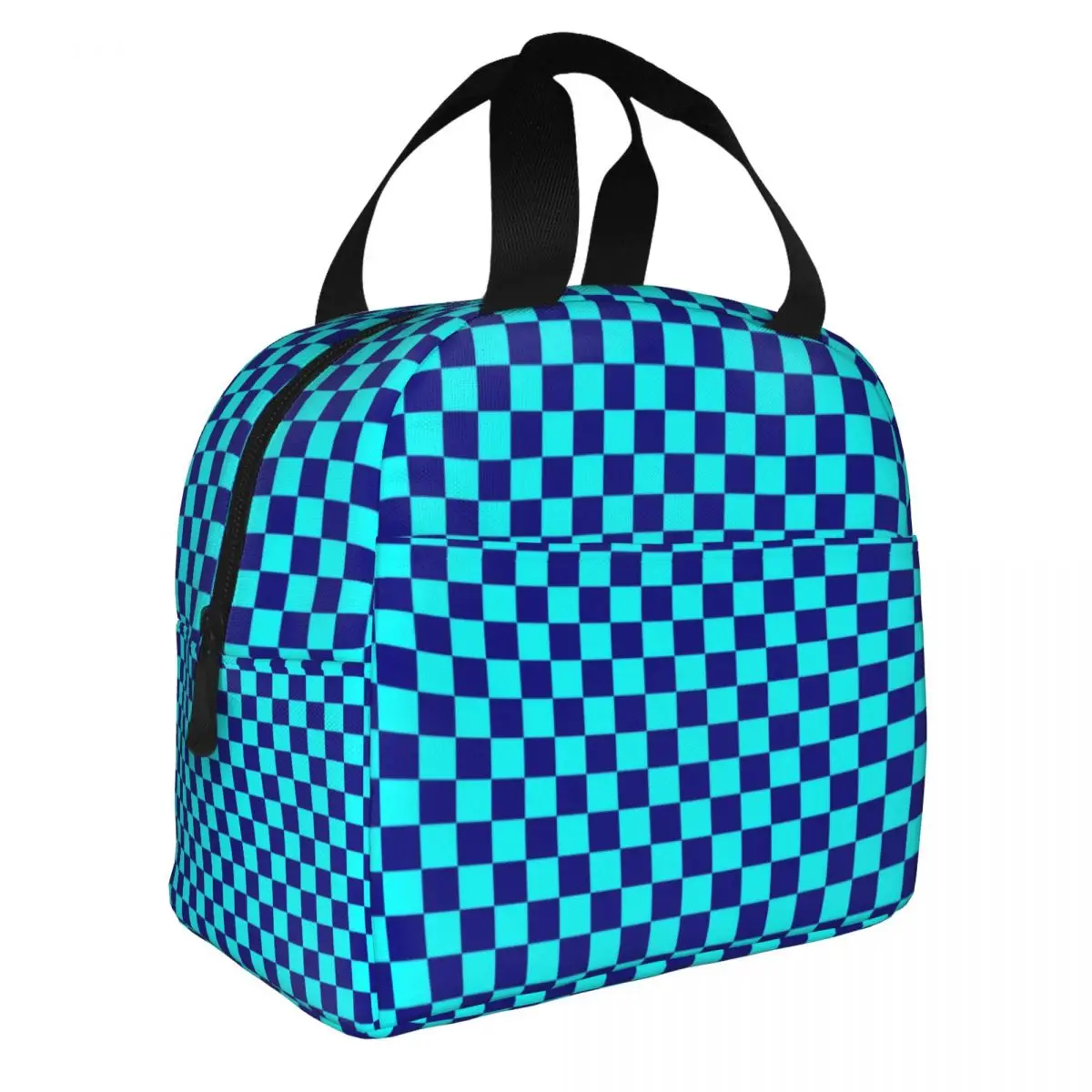Borsa per il pranzo isolata scozzese personalizzata ciano e blu navy a scacchiera da donna Borsa termica per il pranzo a tenuta stagna per ufficio, lavoro, scuola
