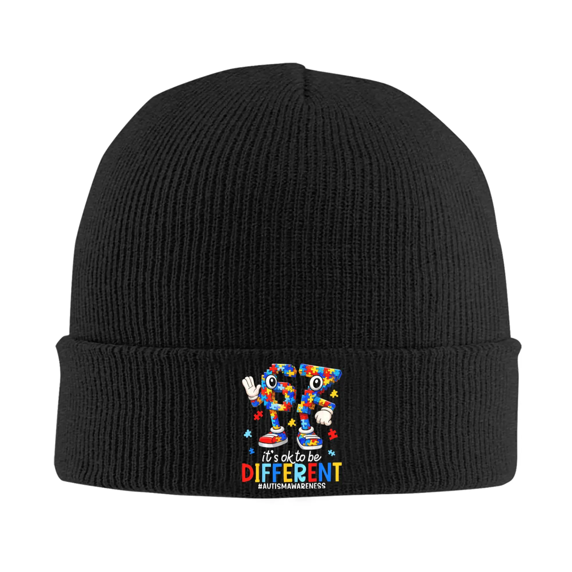67 Autism Awareness Six Seven It's Ok to Be Different Knitted Hat for Women Men Beanies Autumn Winter Hats  Warm Caps