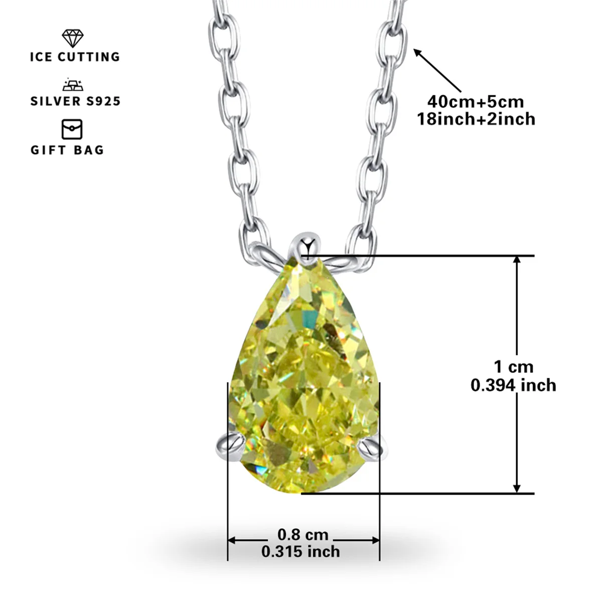 S925 silver plated platinum and golden High carbon ice cutting apple green pear Zircon women's pendant necklace fine jewelry