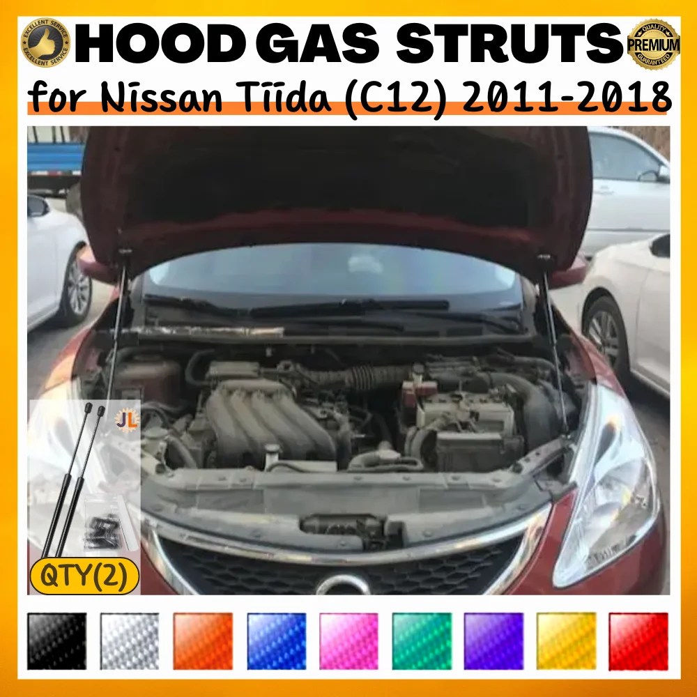 

Qty(2) Hood Struts for Nissan Tiida (C12) 2011-2018 Front Bonnet Modify Gas Springs Shock Absorbers Lift Supports Dampers