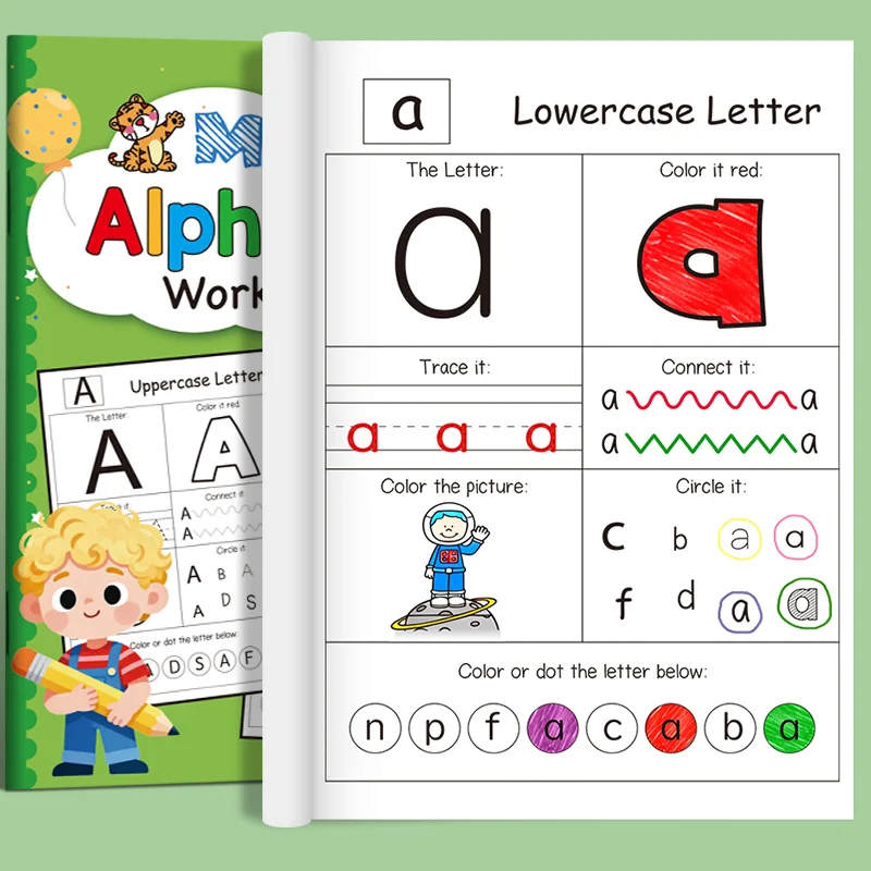 48 Pages, A-Z Alphabet Exercise Book, Writing Practice, Creative Coloring Adventure Drawing Book, English Homework Copybook