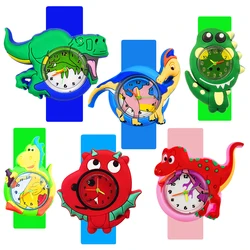 Hot Sell Cartoon Dinosaur Children Watches for Boys Girls Soft Silicone Slap Bracelet 2-15 Years Old Kids Watch Student Clock