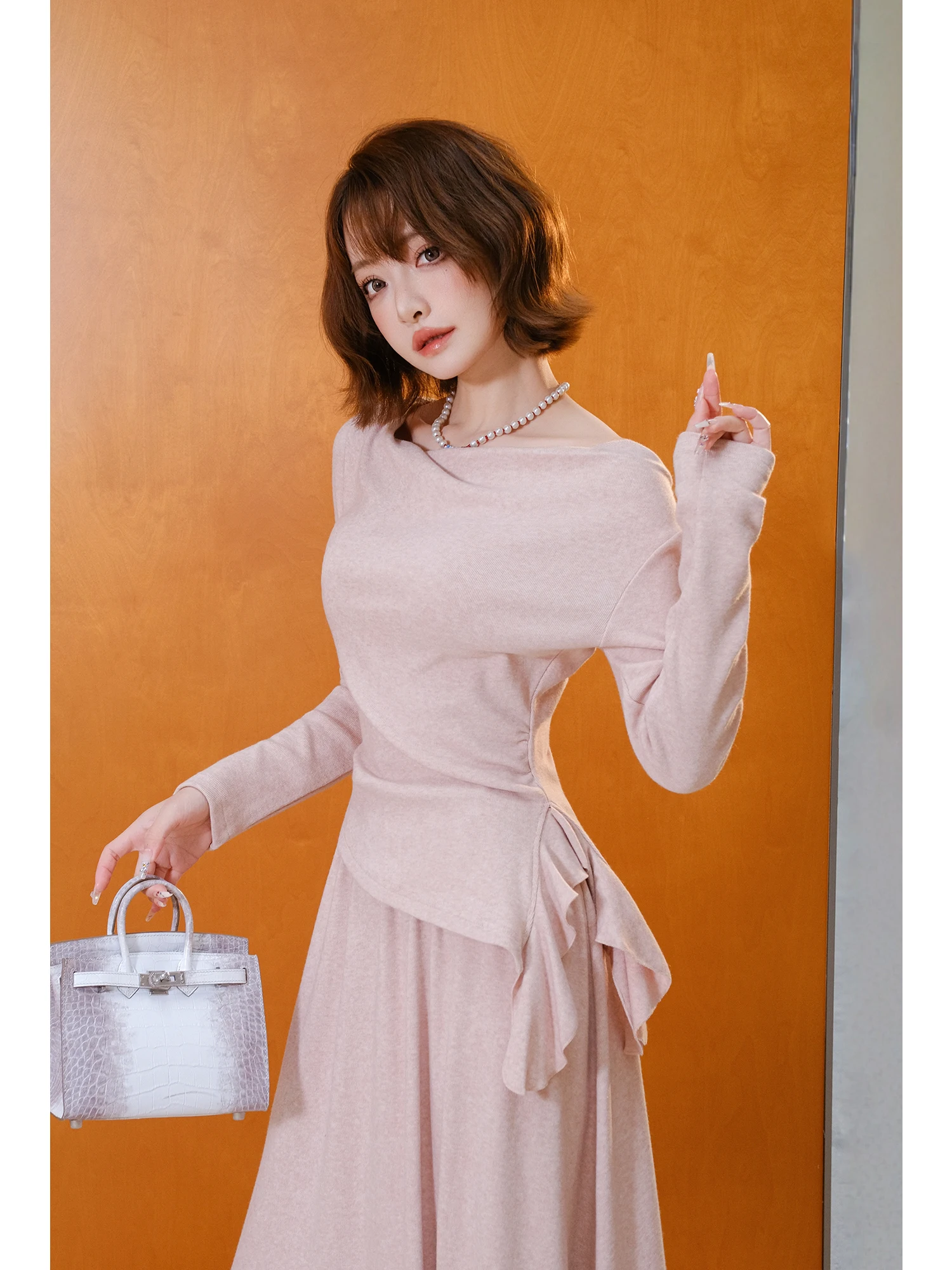 

MIUCO Knitted Set High Waist Asymmetrical Top And Long Skirt Women's Fashion Spring Outfit Comfortable Fit Business Casual