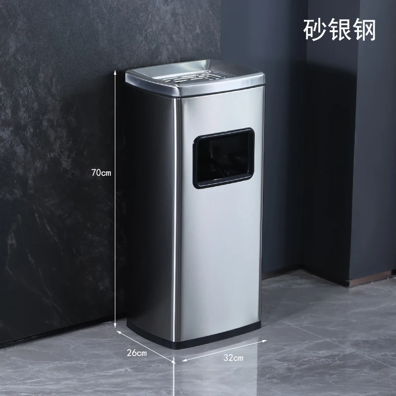 Vertical stainless steel ash bucket Smoking area Smoke extinguisher Hotel trash can with ashtray Bank lobby corridor