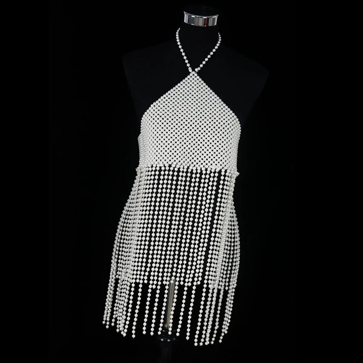 Birthday Party festival Decoration Women\'s Body Chain  Sexy Pearls Long Tzitzit Dresses Bra Nightclub Clothing Accessories