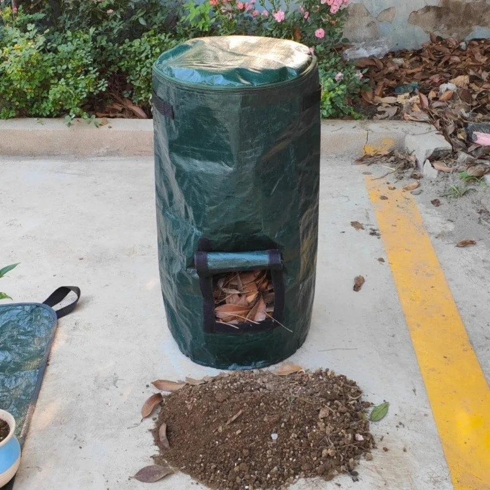 Waste Collector Wear Resist Compost Bin Bag Zippered Lid with Handles Leaf Lawn Bags Reusable Sealed Yard Garbage Bag Lawn Pool