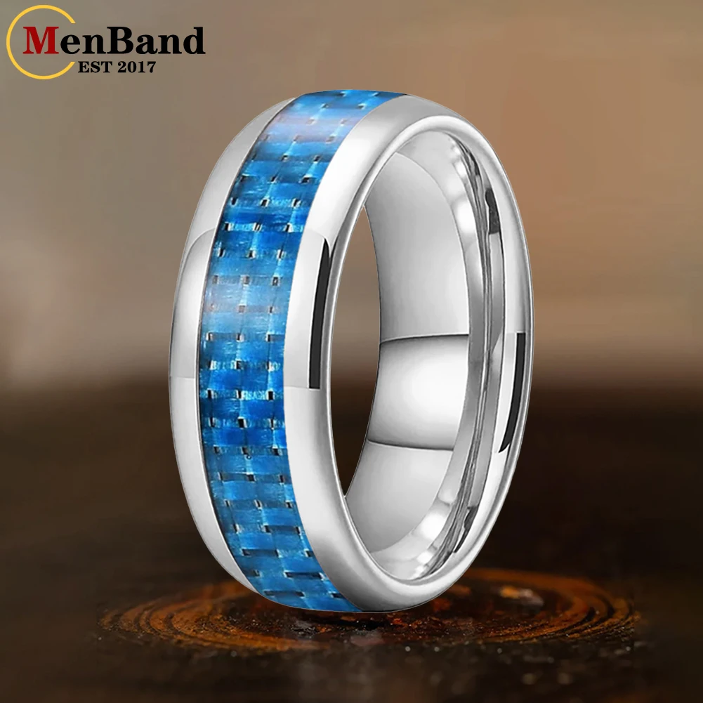 

MenBand 4/6/8mm Tungsten Ring for Men Women Engagement Wedding Band Blue Carbon Fiber Inlay Dome polishing Comfort Fit