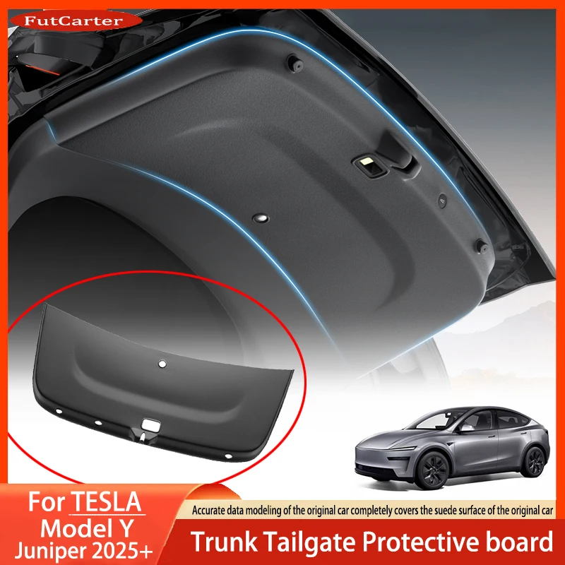 

Для Tesla New Model Y Juniper 2025+ TPE Защитная пластина багажника на заднюю дверь, устойчивый к грязи, износостойкий защитный коврик, автомобильные аксессуары