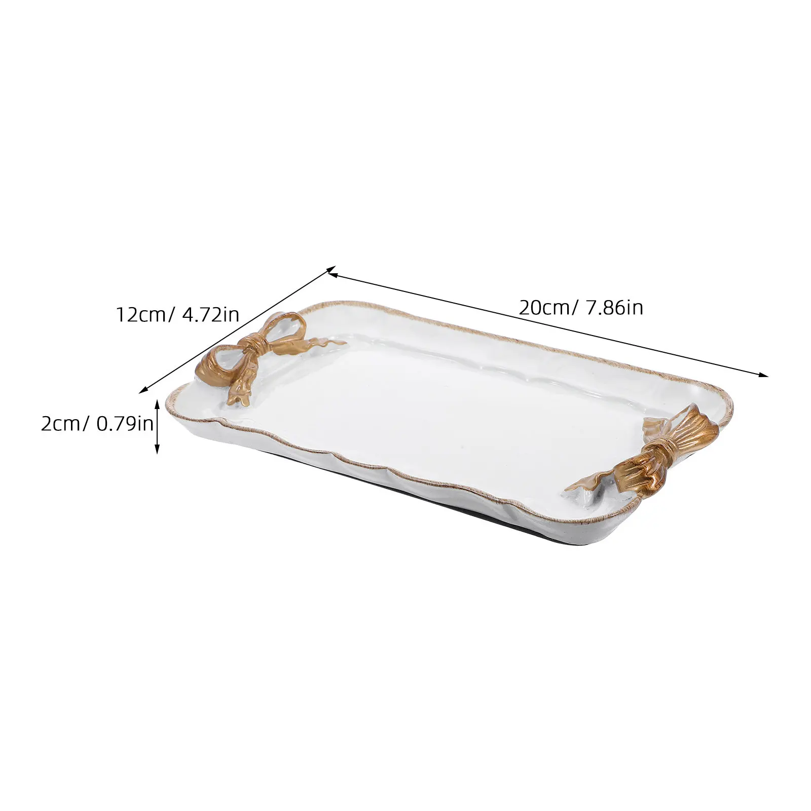 White Retro Bowknot Small Jewelry Plate Hand Painted Eco Resin Decorative Tray for Dessert Cake Cafe Home Decor Snack Display