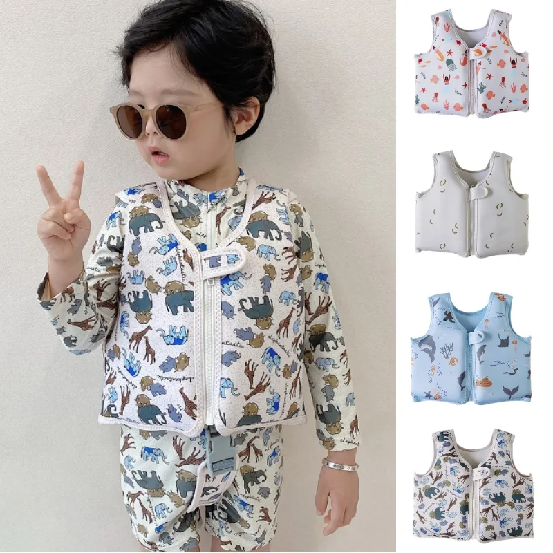 

Children's Swimsuits 2025 Summer New Fashion Cartoon Boys Life Jacket Quick-drying Long-sleeved Sun Undershirt Girls Swimsuit