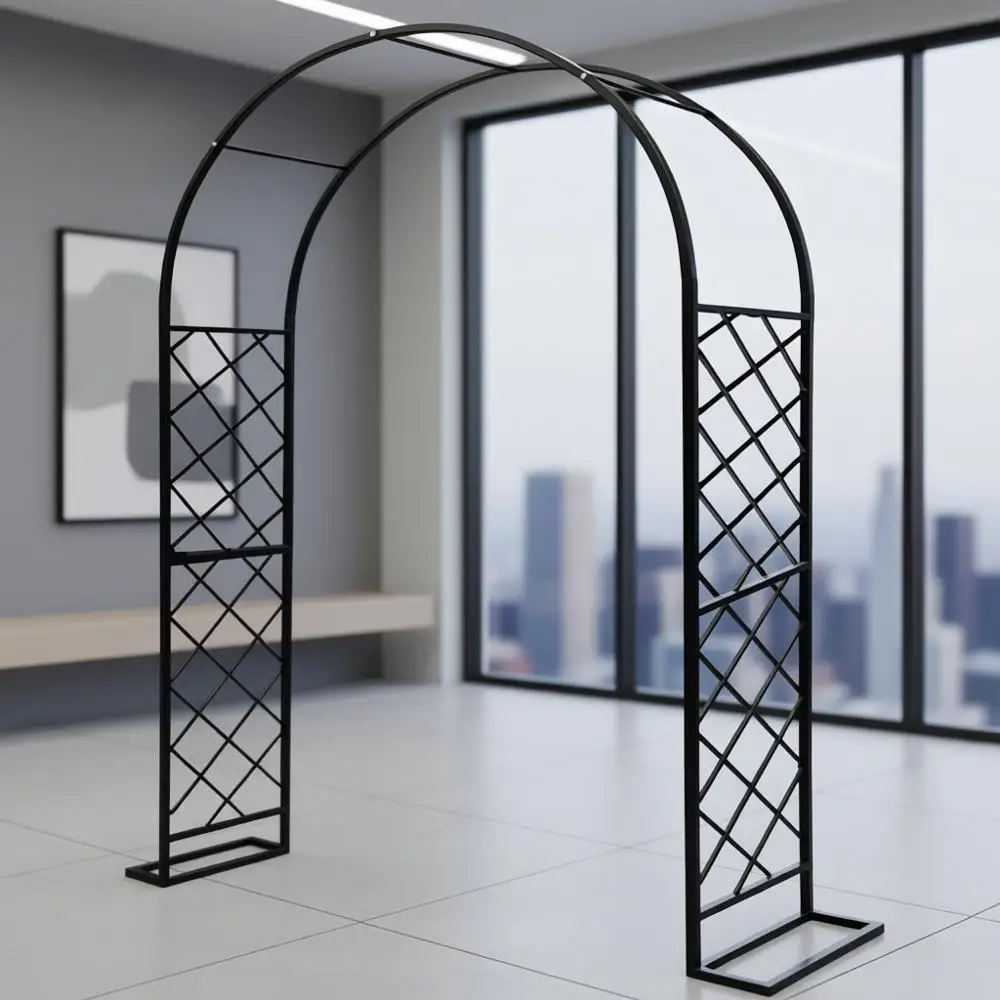 

Всепогодная черная металлическая садовая решетка, 4,9x7,5 футов, для восхождения роз и лоз, уличный декор