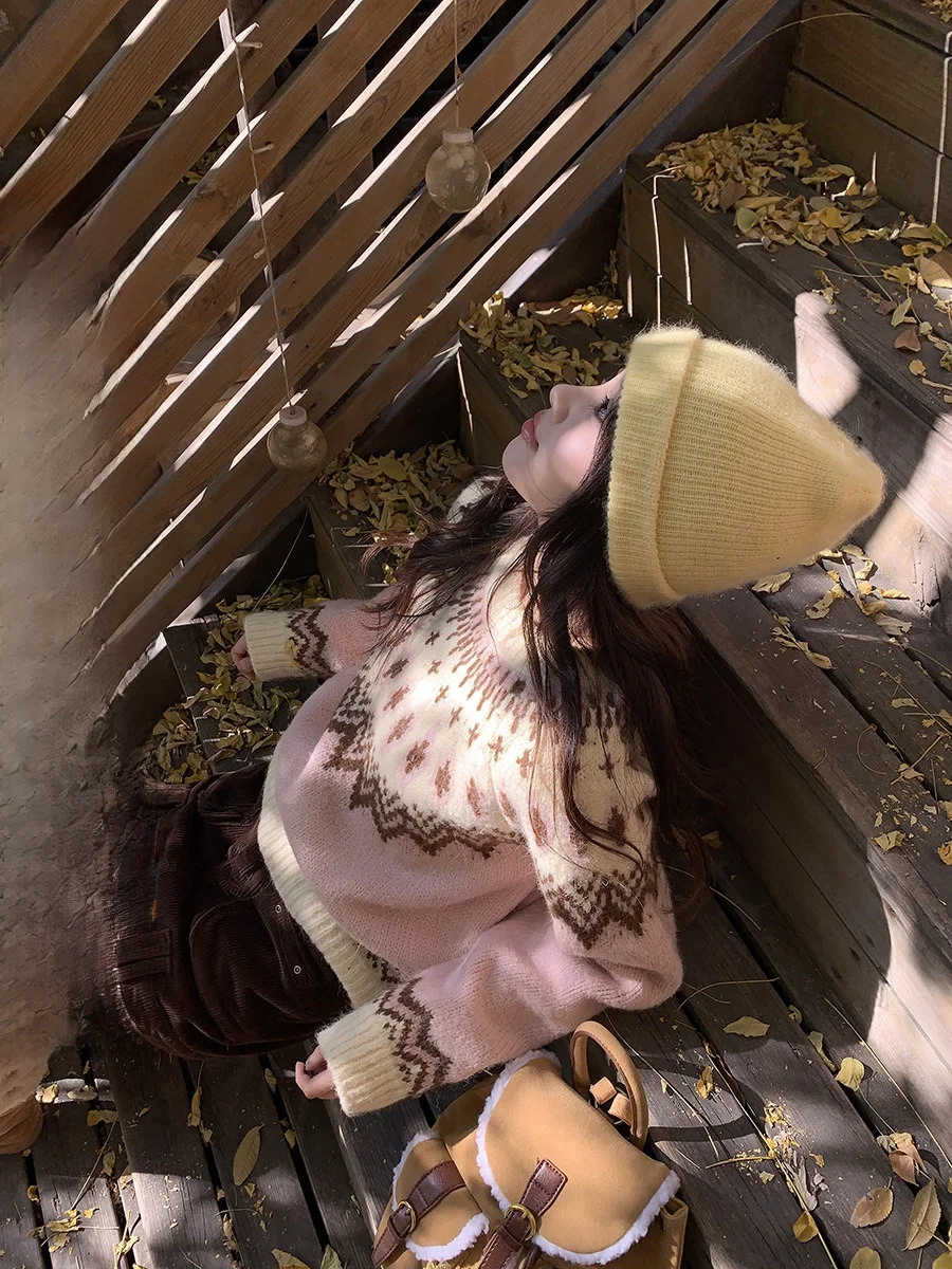 

Sinbounboun Thiened Nordic Sle Women's Knitted Sweater Autumn Winter Leisure Faion round Ne Long Sve Warm Coat