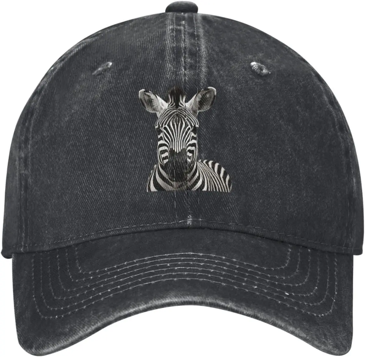 Zebra Head Portrait Washed Denim Baseball Cap Adjustable Unisex Casual Sun Protection Hat