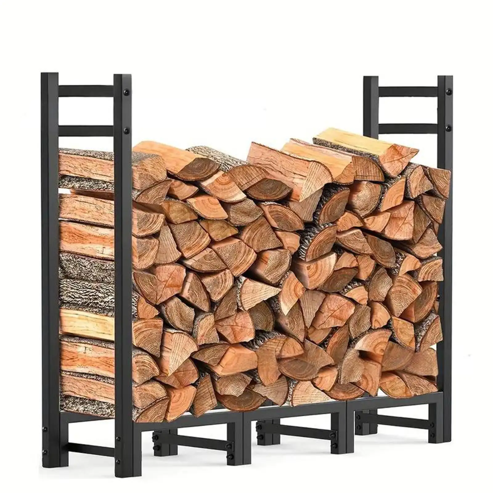 Wrought Iron Firewood Rack Log Holder Large Stacking Stand for Patio, Garage Space Saving Easily Install 44.8x9.8x31.5inch