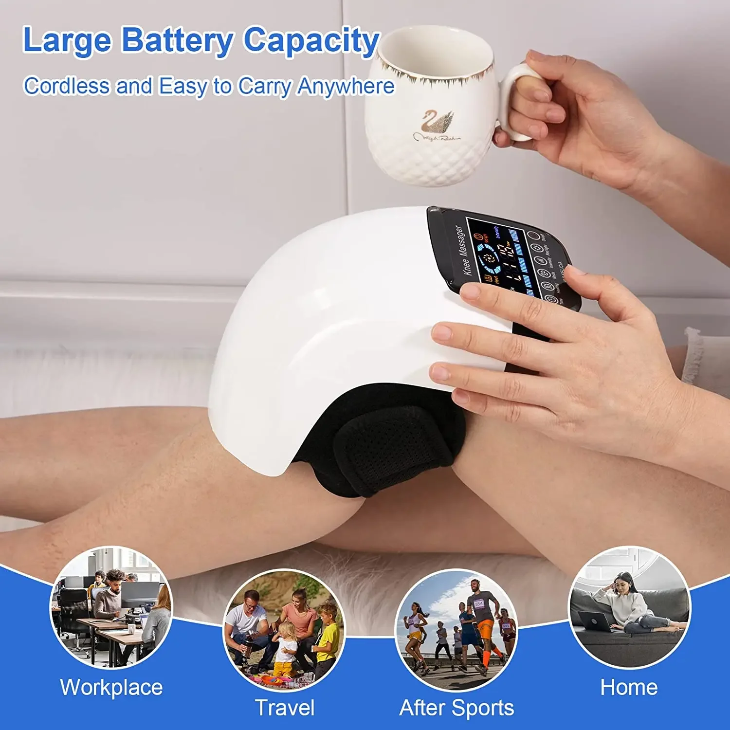 2024  Air Compression Knee Massager with Heat Knee Massage Machine Muscle Pain Relief with 2 Modes and 3 intensity