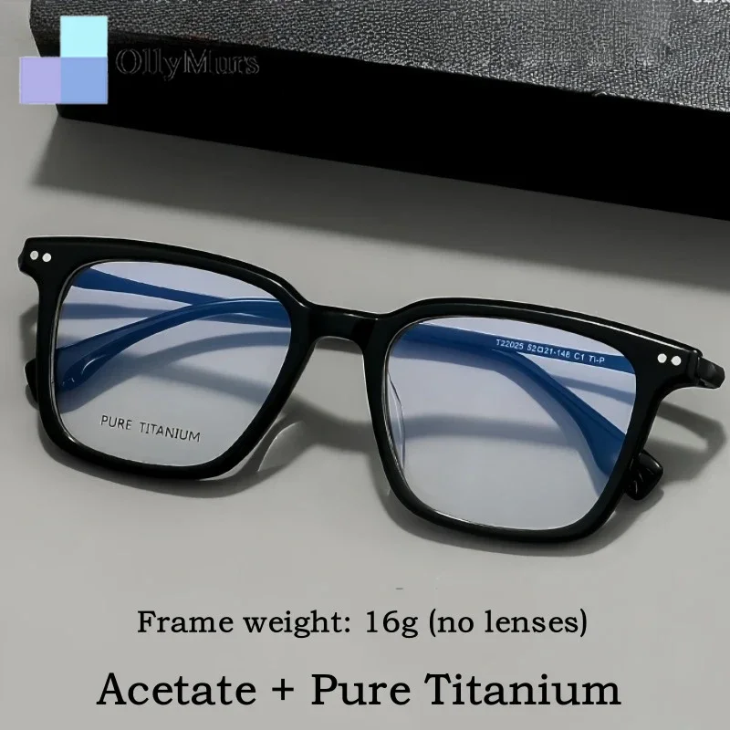 

OLLYMURS Ретро квадратные мужские и женские очки, роскошные очки из чистого титана и ацетата, большие размеры, оптическая оправа для очков по рецепту X58005