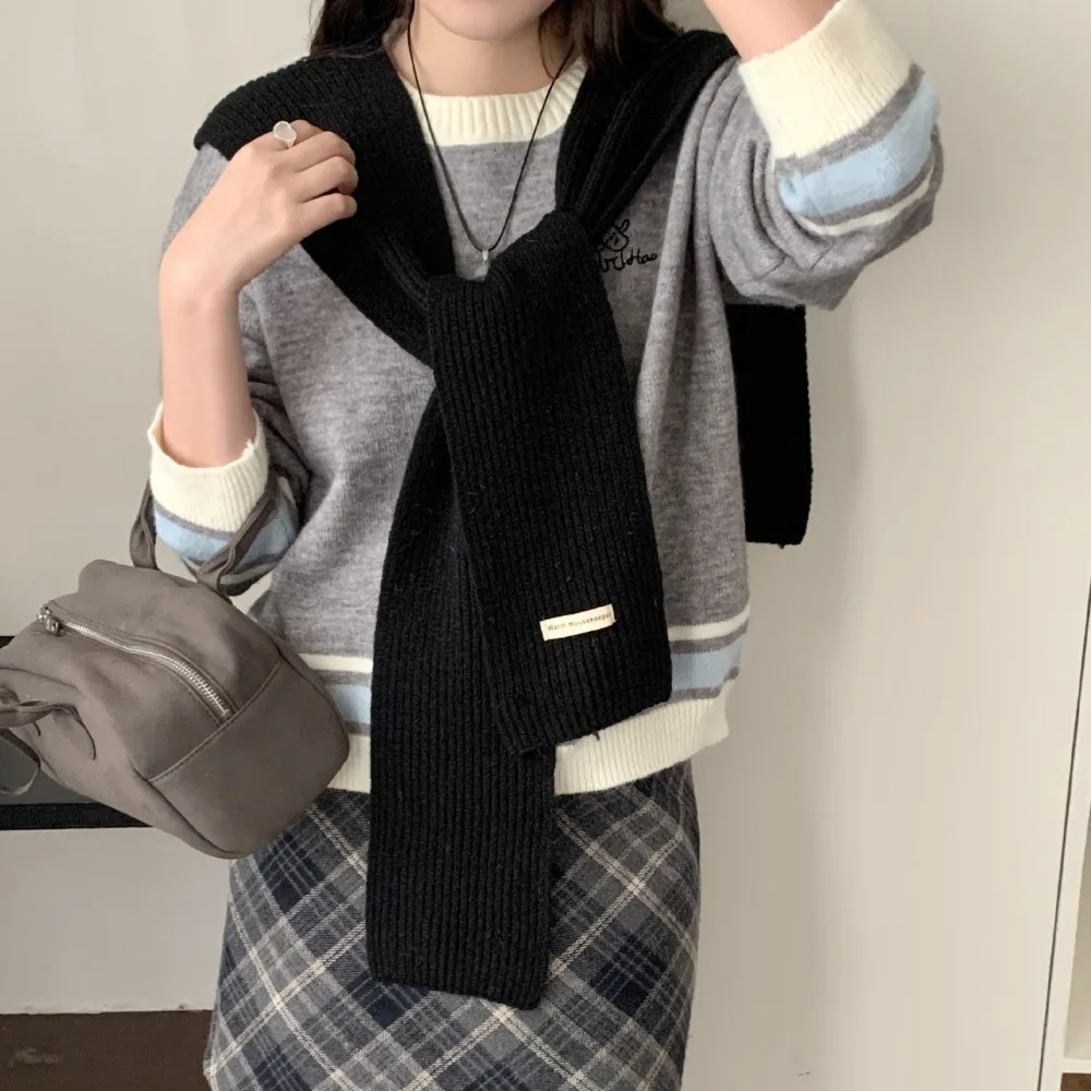 Casual Knotted Knitted Shawl Korean Style Solid Color Neck Guard Scarve Cape Blouse Shoulders False Collar Shoulder Wrap Ladies