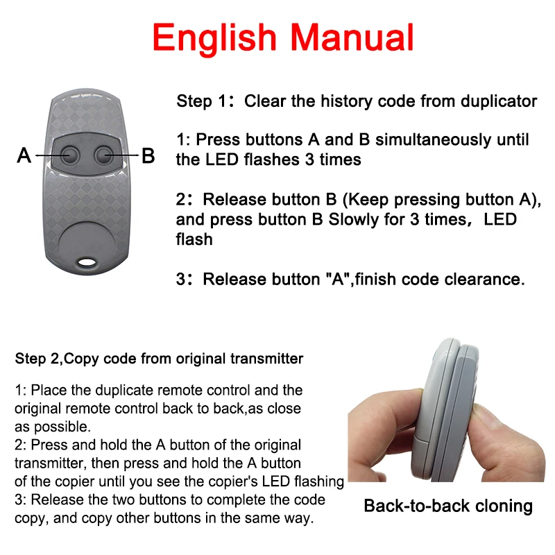 TOP 432EV 432EE 432NA 434EV 434EE 434NA TOP432EV TOP432EE TOP432NA Garage Door Remote Control Duplicator 433.92MHz Clone