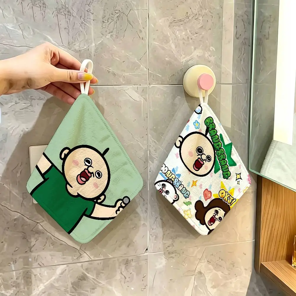 Korean Bangbang And Yuzhi Polyester Cotton Hanging Kitchen Towel, Absorbent Hand Wiping Cloth for Daily Cleaning Drying