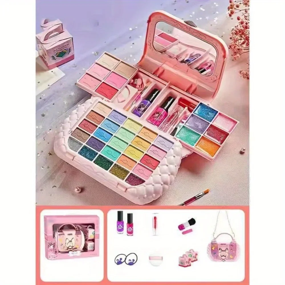 Maquiagem de plástico portátil para meninas, kit de maquiagem lavável para brincar de fingir, bolsa pequena, conjunto de cosméticos de beleza infantil, presente de brinquedos