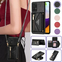 Leather Crossbody Case for Samsung Galaxy S21 S23 S24 FE S22 Plus Note 20 S25 S26 Ultra Zipper Wallet Lanyard Shockproof Cover