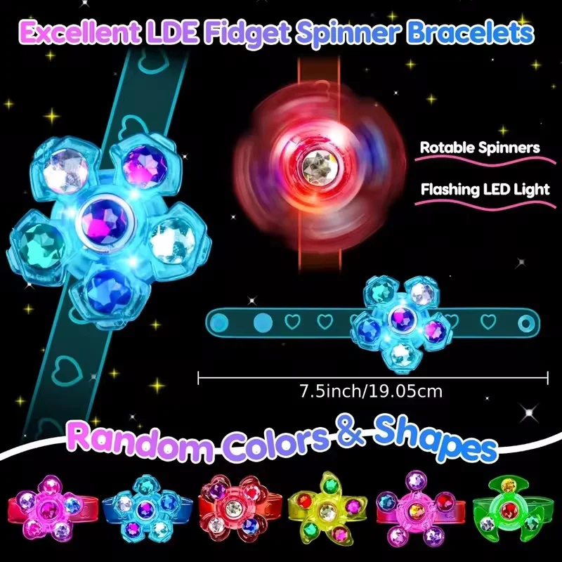 6/12 Pcs LED Luminous Rotating Gyro Bracelet Children Toy Light Kid Birthday Gift Christmas Halloween Carnival Party Gifts