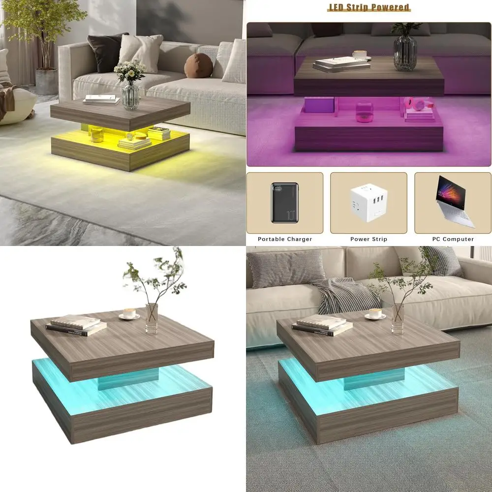 

Современный двухуровневый квадратный журнальный столик из серого дерева с местом для хранения вещей для гостиных и столовых