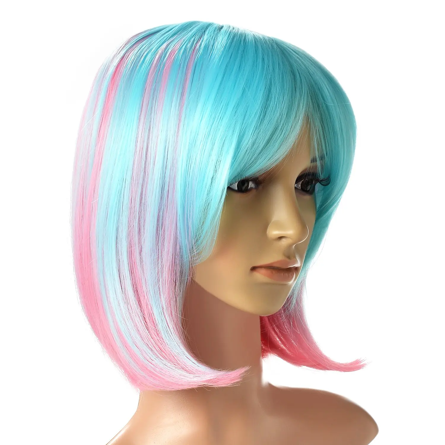 Wig sintetik Bob pendek Ombre Multi Warna panjang bahu Wig tahan panas sintetik