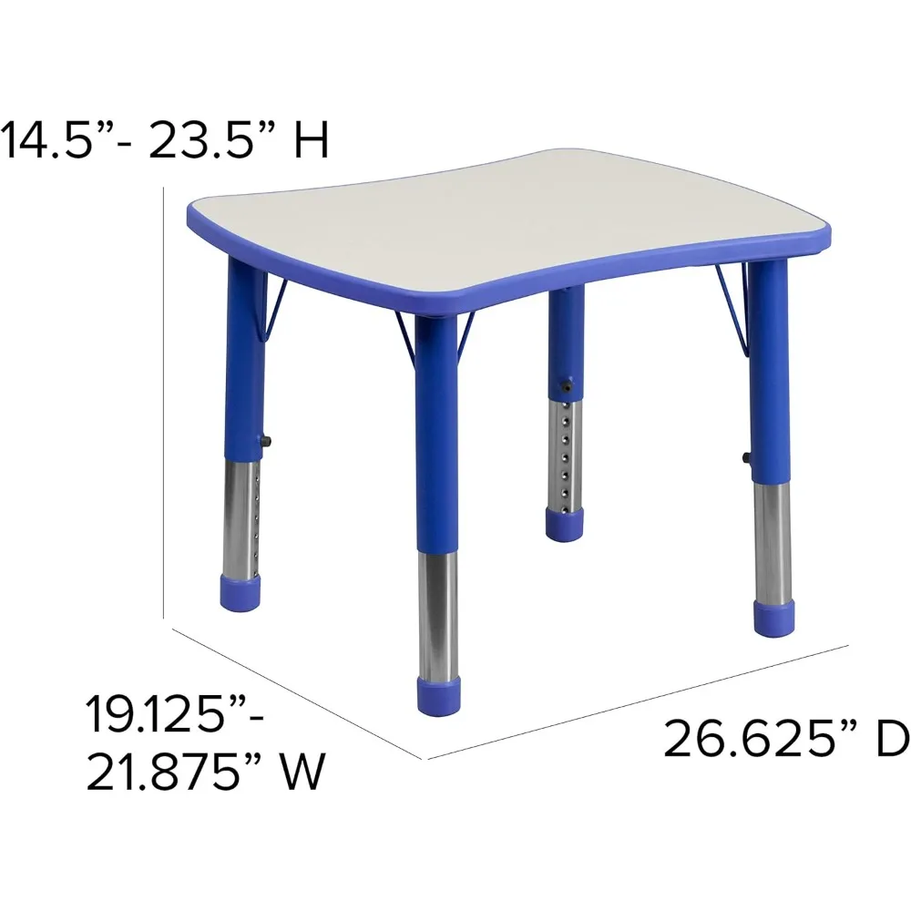 Blue Plastic Height-Adjustable Rectangular Activity Table, 21.875 Wide x 26.625 Long with Grey Top