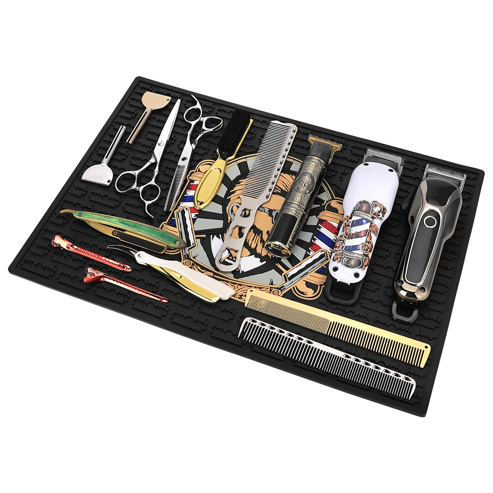 

Non-Slip Barber Mat Magnetic Silicone Cushion Tray Heat Insulation Work Pad Barbershop Tool Storage Organizer