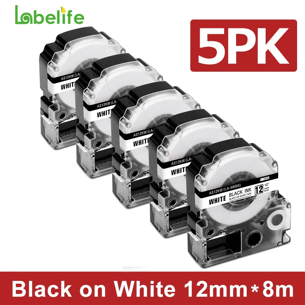 5pack Compatible for Epson Label Tape 12mm 1/2