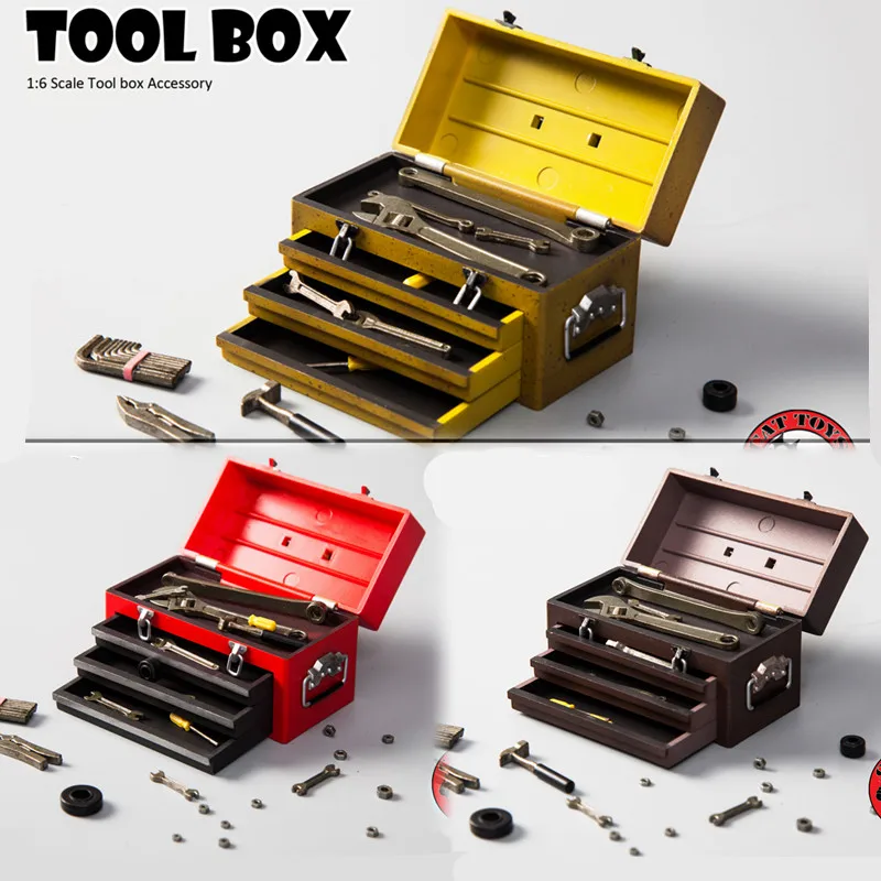 Toolbox 1/6 Scale Miniature Repair Kit Red Yellow Brown CT009 Soldier BJD OB OD Dollhouse Action Figure Dolls Accessories